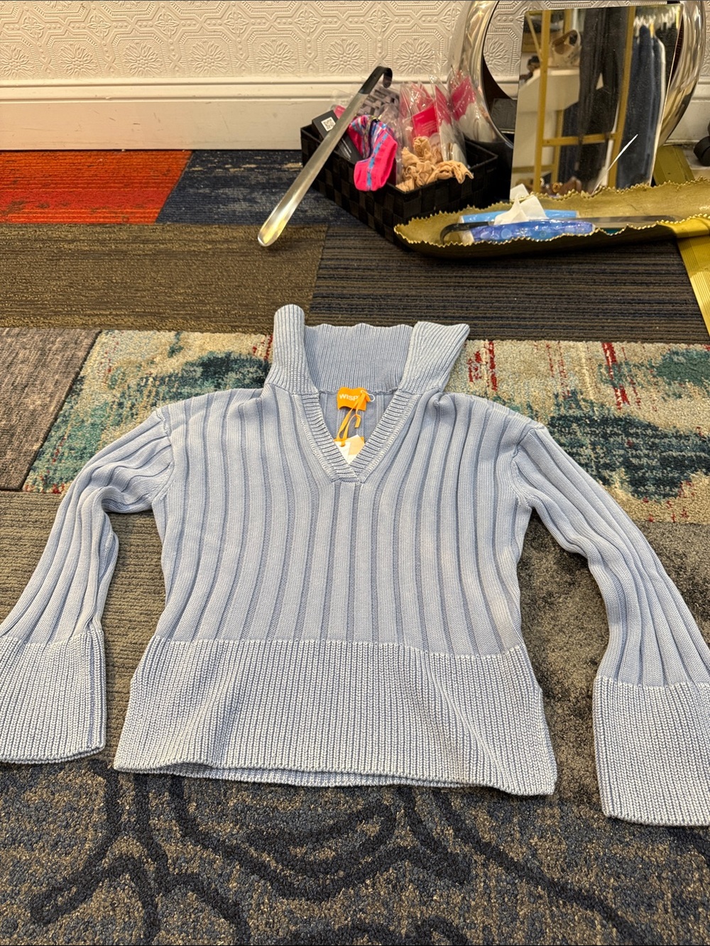 Wispr by Brodie Light Blue Ribbed V-Neck Pullover Sweater W-009